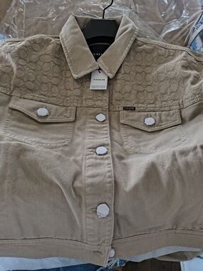 Coach Tan Signature-Panel Denim Jacket